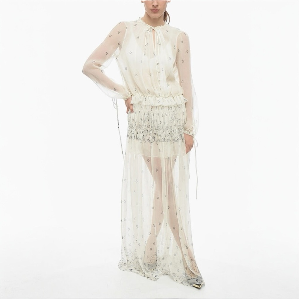 AMIRI Paisley Silk Maxi Dress, White Ivory, NWT, $2000K MSRP, IT 38 - Picture 3 of 11